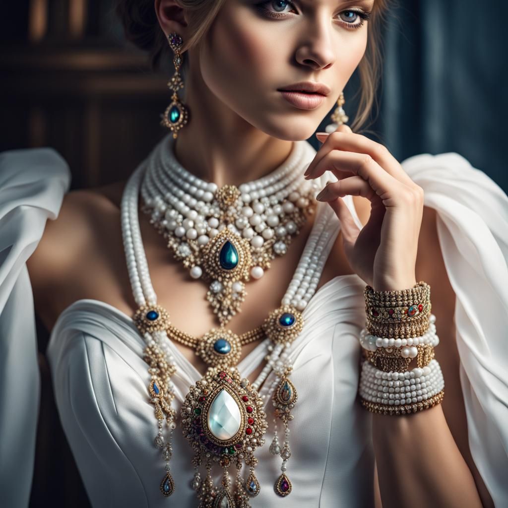 a beautiful gorgeous  girl  wearing white dress wearing beau...