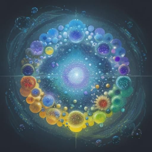 Abstract art painting flowing cells liquid small circles ary...