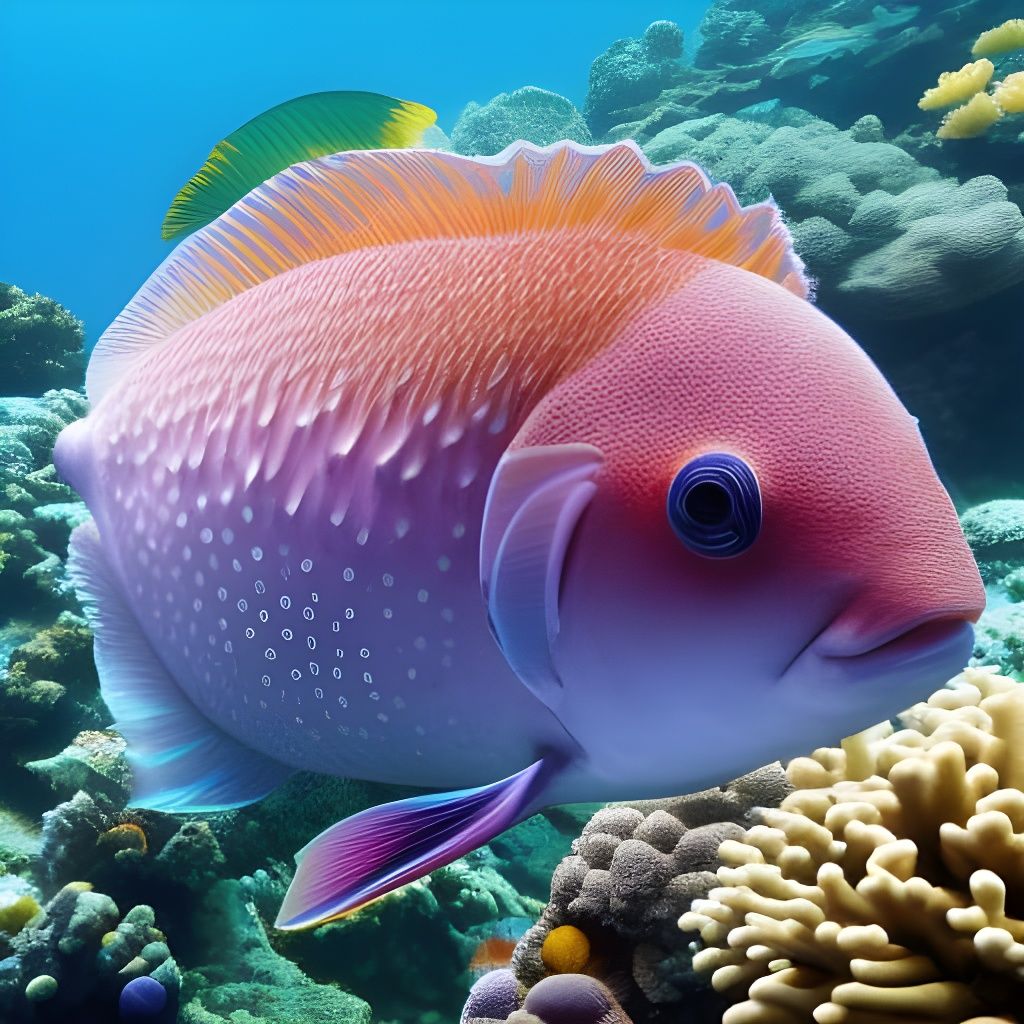 photo of an extremely cute alien fish swimming an alien habitable underwater planet, coral reefs, dream-like ...  by @Aimaniac
