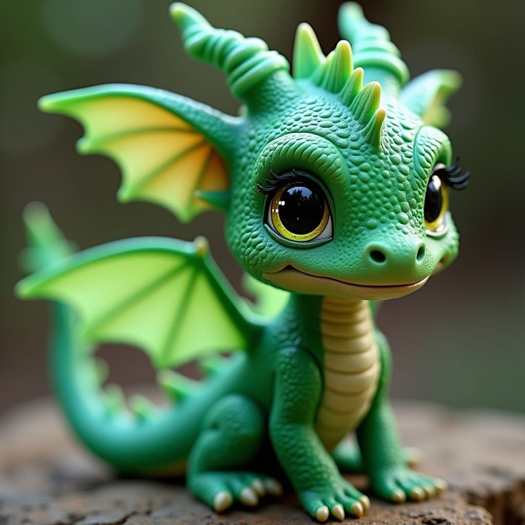 Cute Emerald Dragon Cub with Soulful Eyes