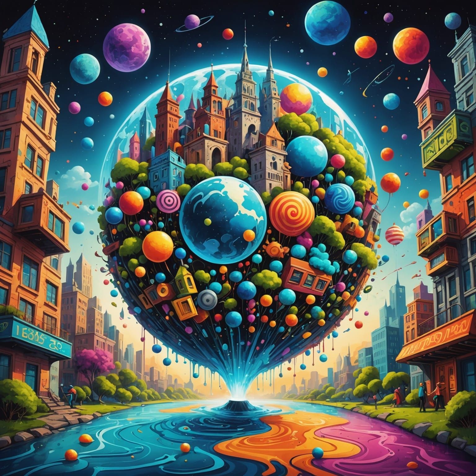 Surreal "100 Dreams" Graffiti Art with Floating Scenes