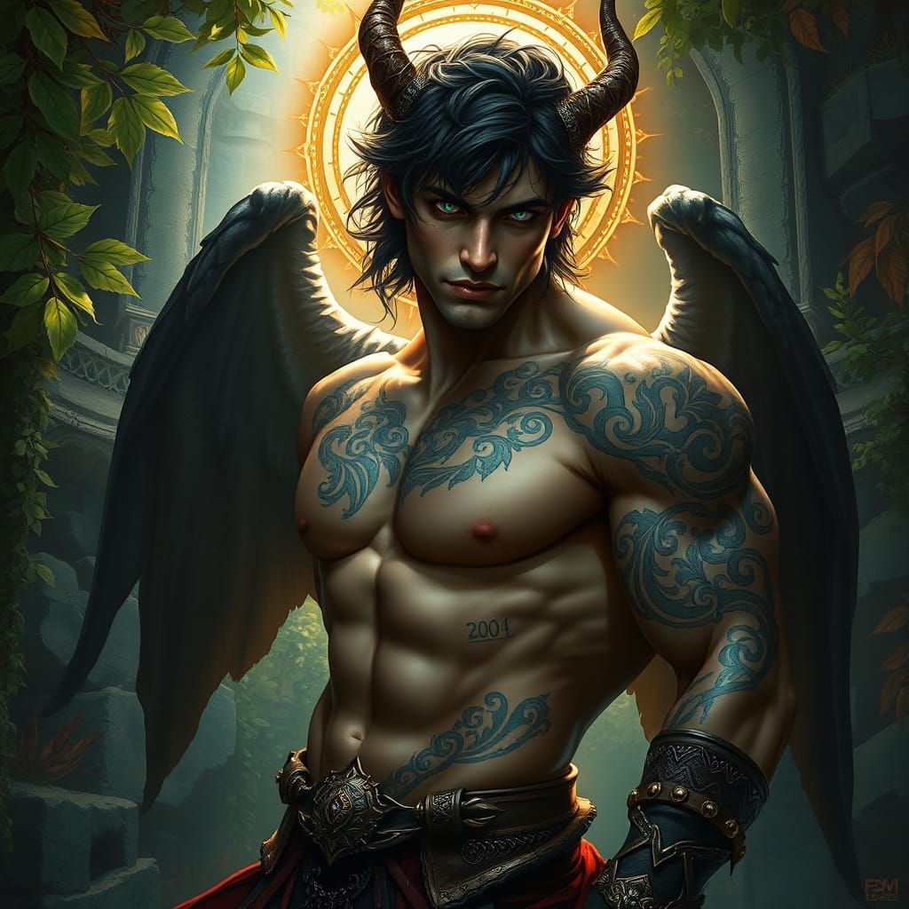 Black haired green eyed incubus buff, worthy of fantasies,…   by @Chuck