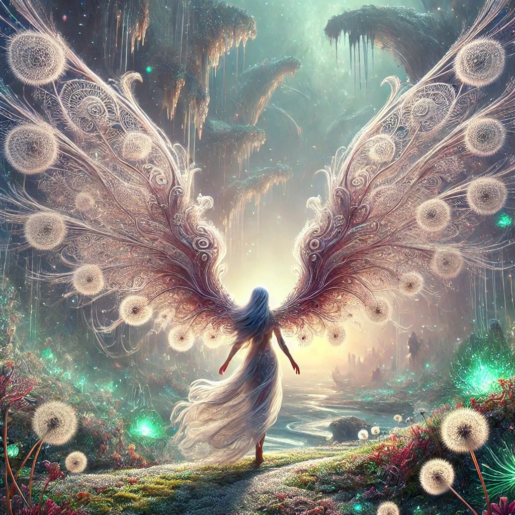 Ethereal Angel With Majestic Dandelion Wings | DALL-E 3 AI I...