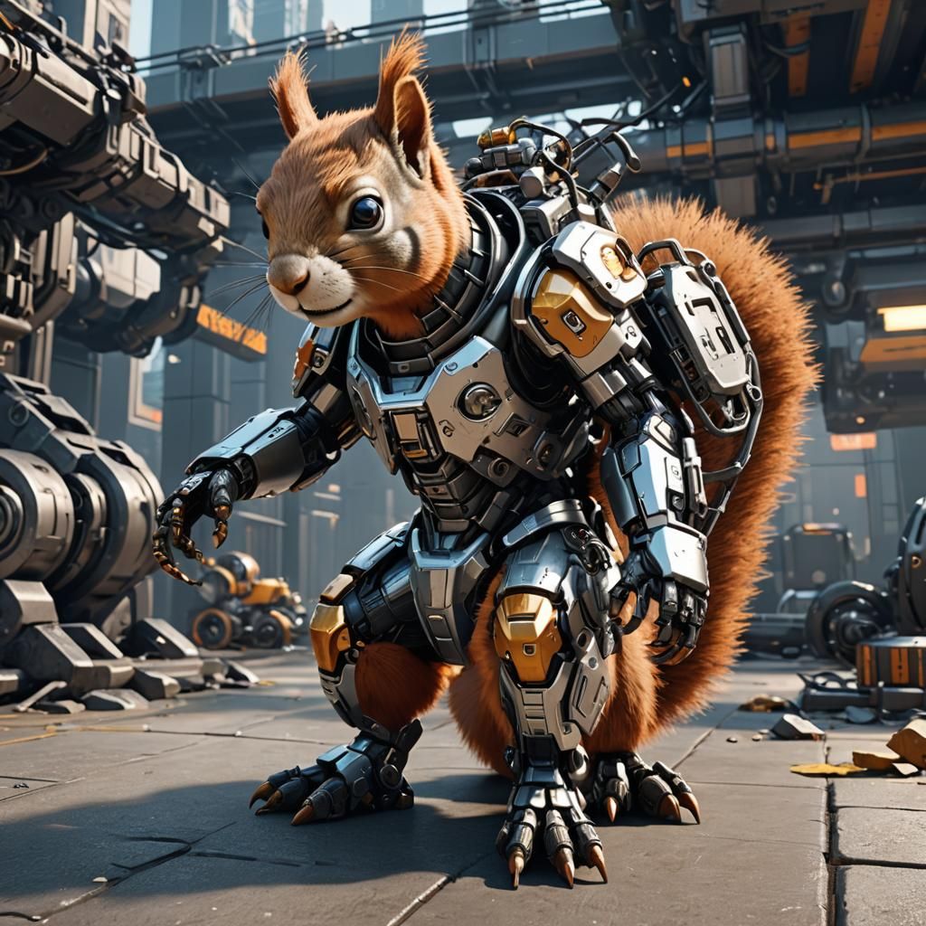 Pet Squirrel ___ working as a mechanic