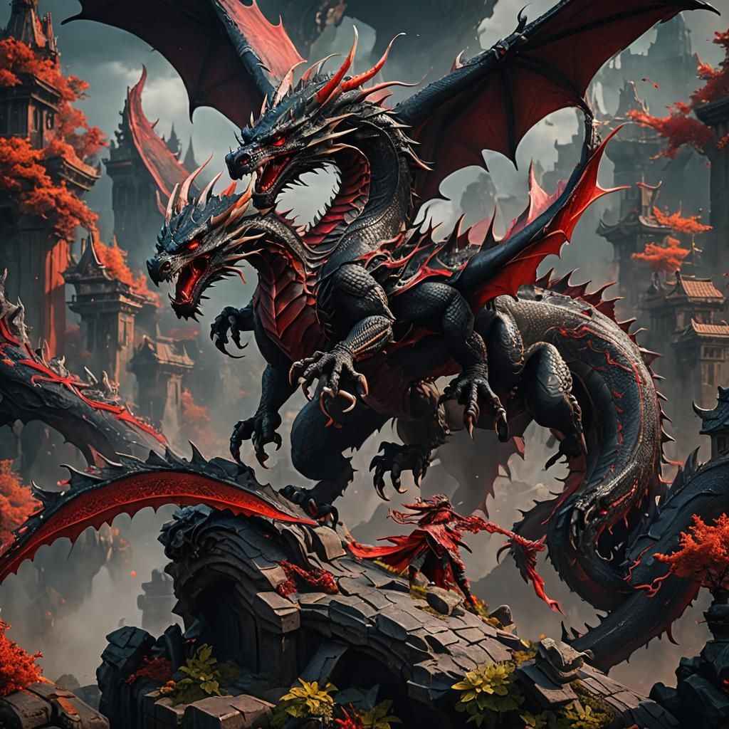 black and red dragon