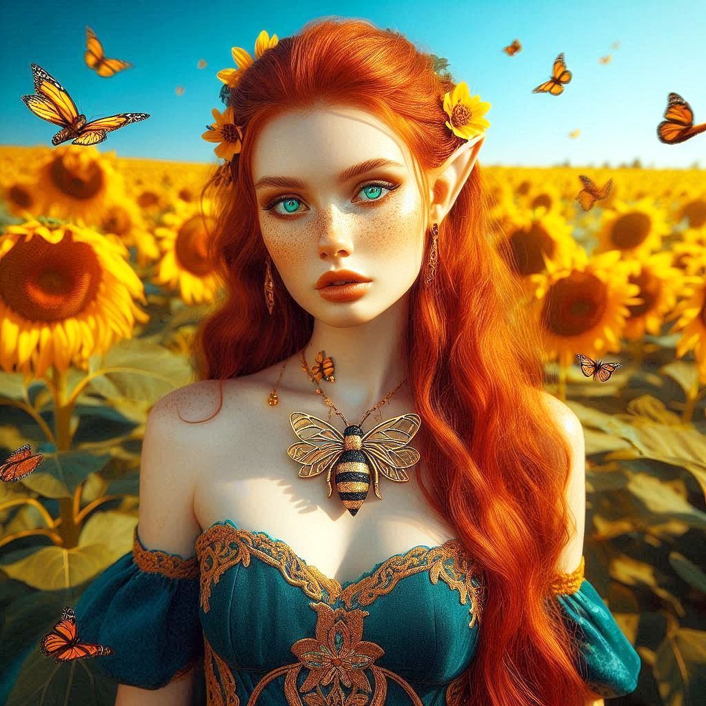 Elven Maiden in Sunflowers