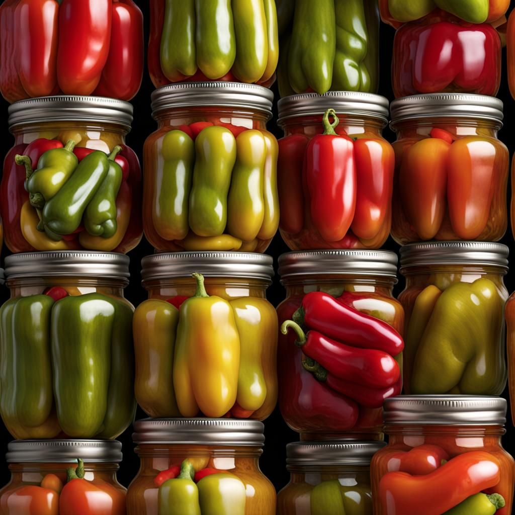 Jars and jars of pickled peppers, 64k resolution, a masterpiece, 75mm