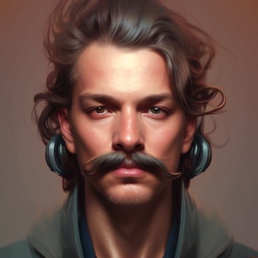 mustache photorealistic hyperdetailed head and shoulders por...