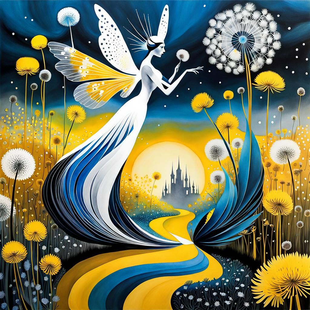 Ink splatter Wonderland Winged fairy Queen in a Million Dand...