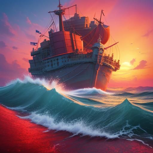 A ship sailed on the waves