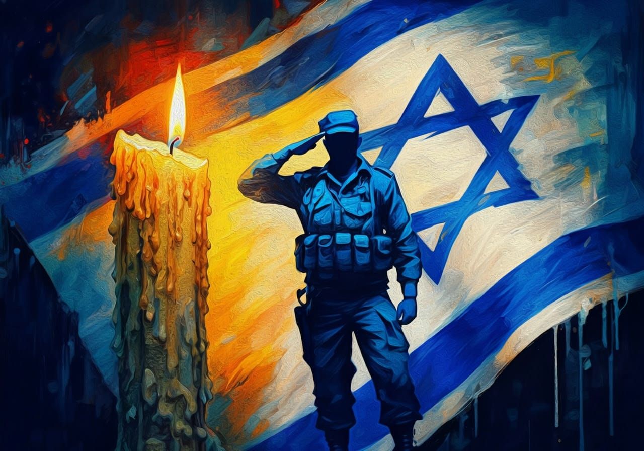 Vibrant Impasto Artwork Honoring Israeli Independence and Re...