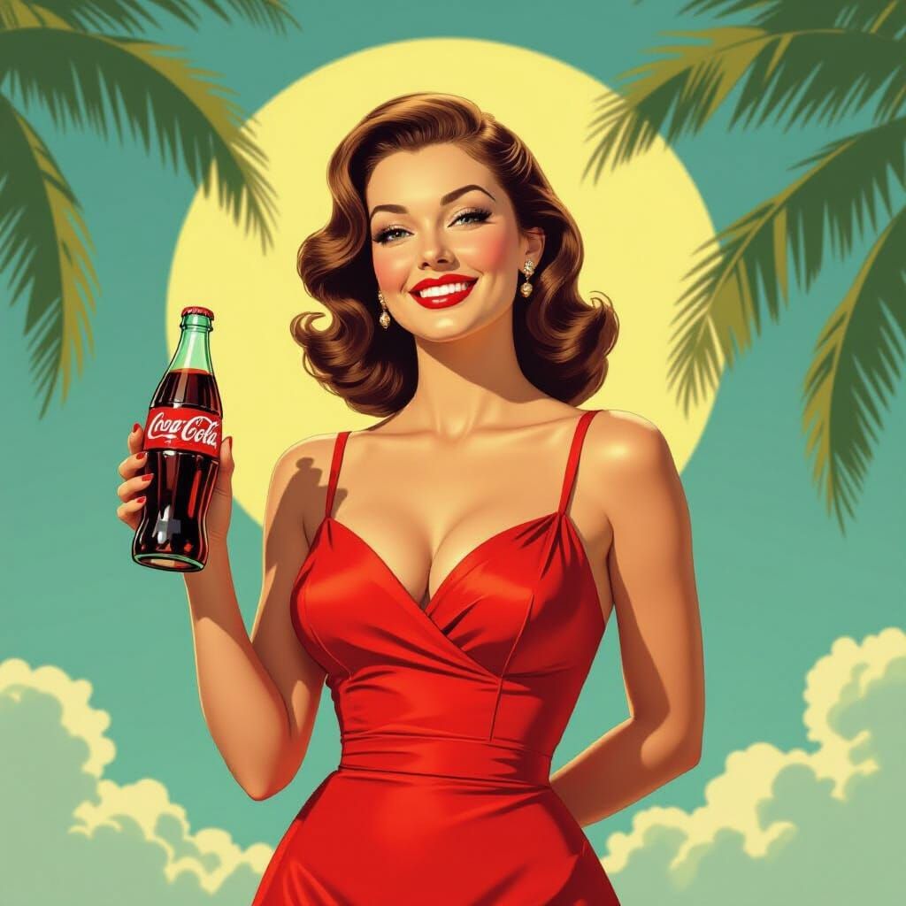 une superbe  pin up  année 1960  sur une affiche publicitaire pour coca cola  by @lola besferder