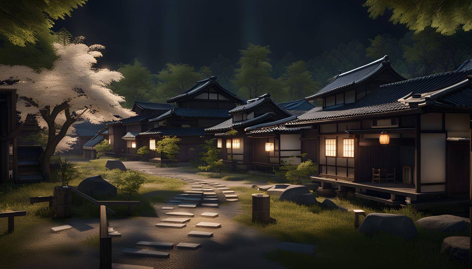 A night in the Japanese village - AI Generated Artwork - NightCafe Creator