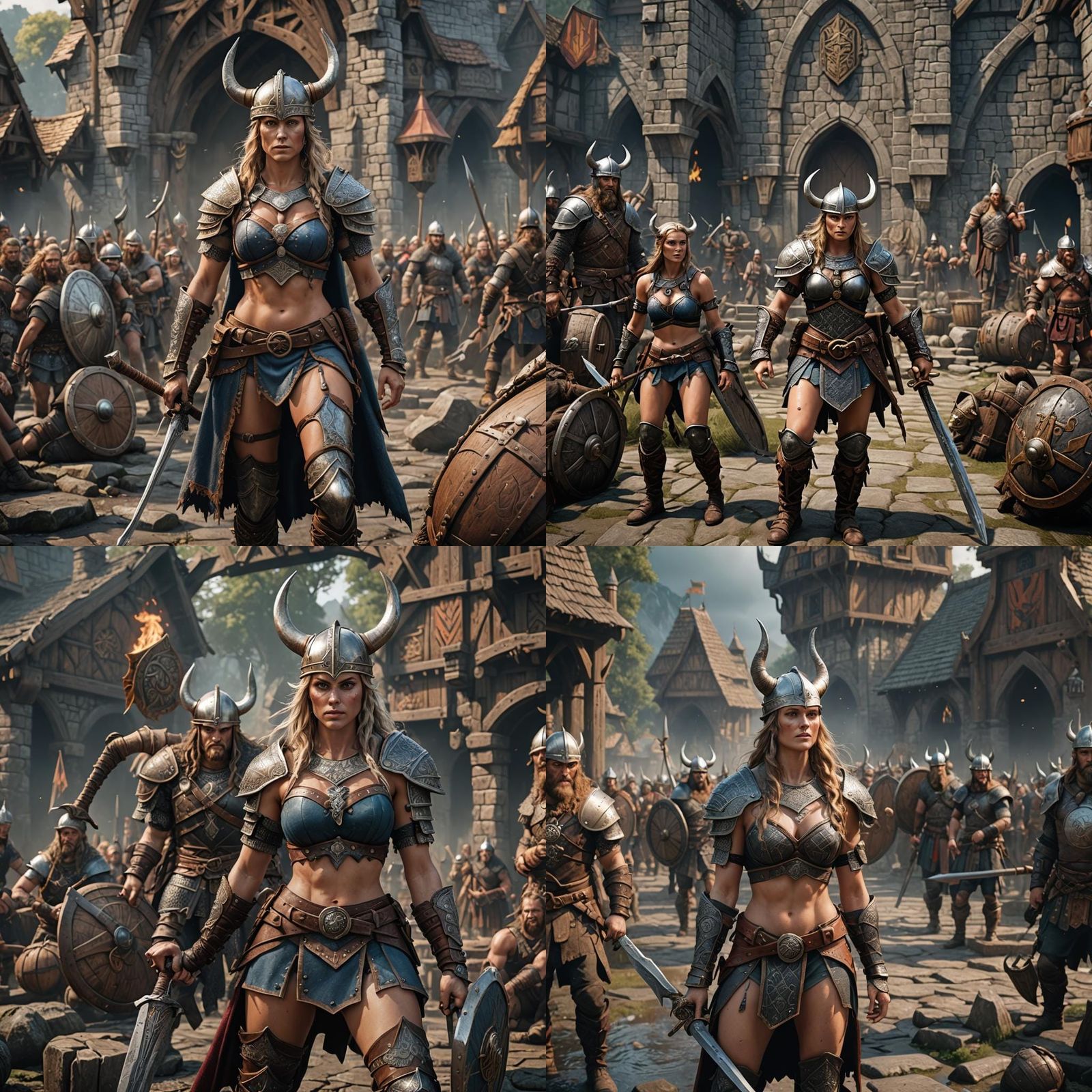 Medieval model Viking warrior in bikini armor