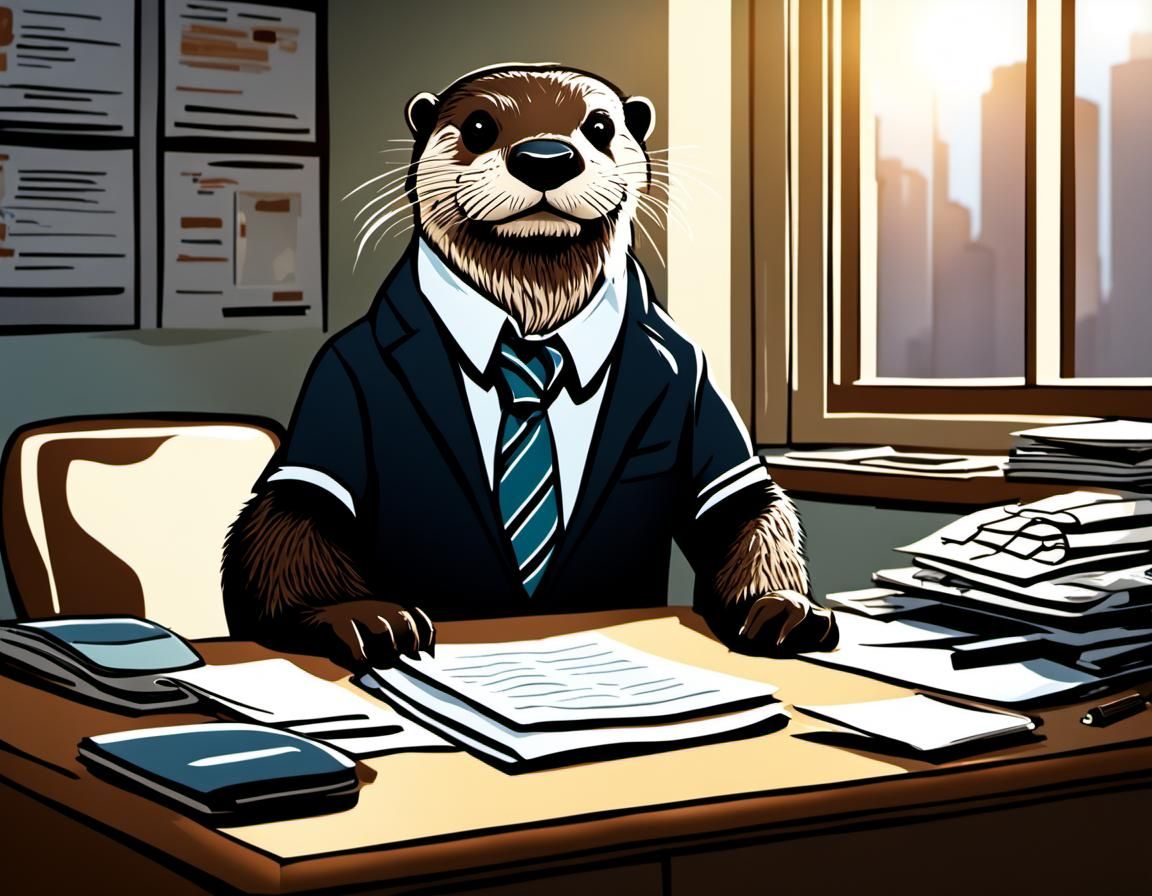 An otter wearing business casual attire having a nervous bre...