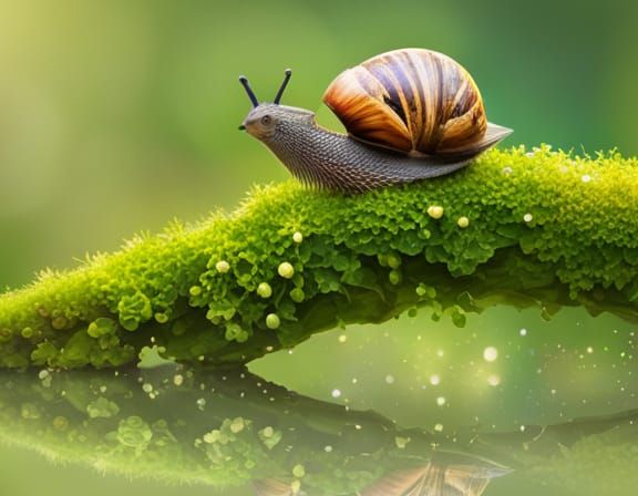 Snail on a Green Log