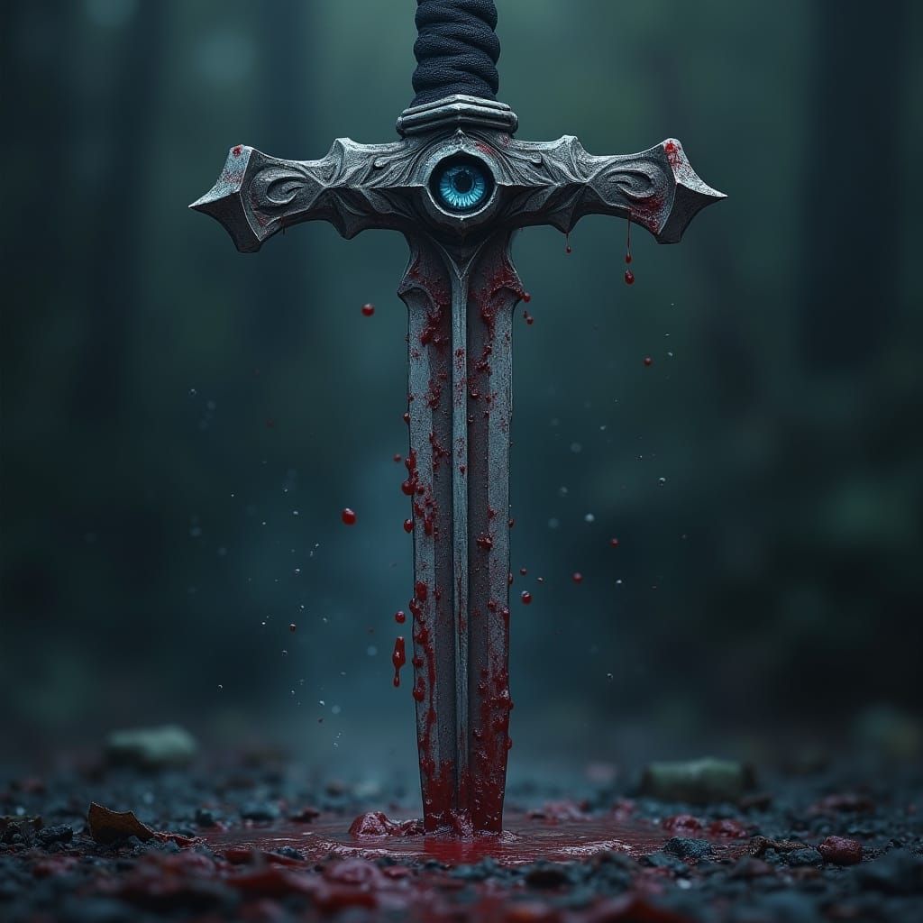 Sword Reflecting Eyes with Blood Drip