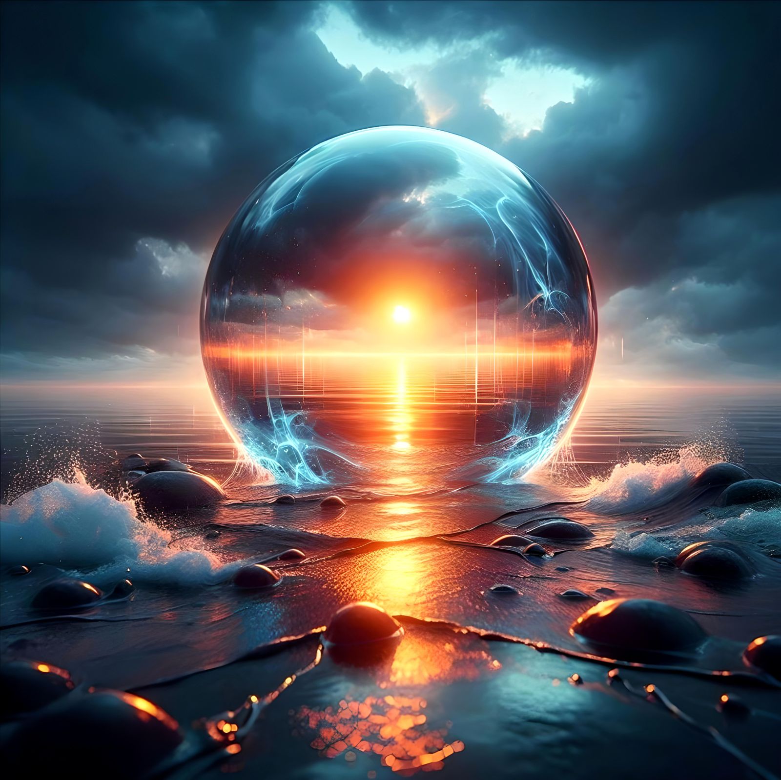 Stormy sunset gazing ball