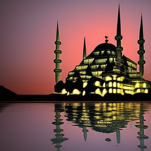 Istanbul skyline across the water at sunset
