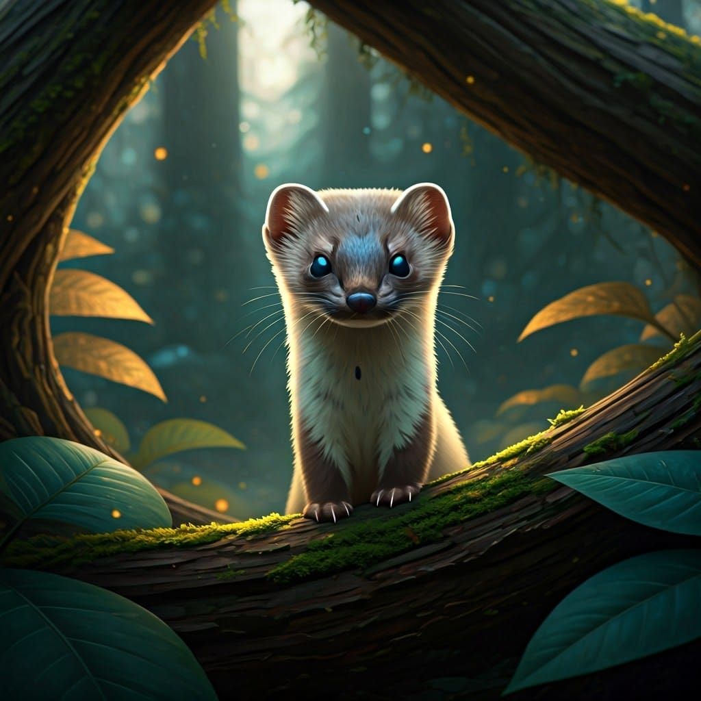 Mystical Ermine in Enchanted Forest Concept Art