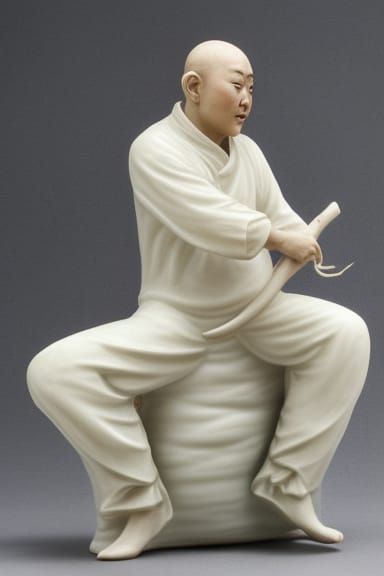 gold white gradient, fisherman by Fenghua Zhong, sculpture, ...