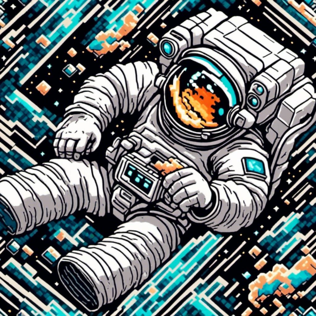 coffee cup in zero gravity coffee drifts about<lora:Coffee Pixel Craft:1.0> 64bit 