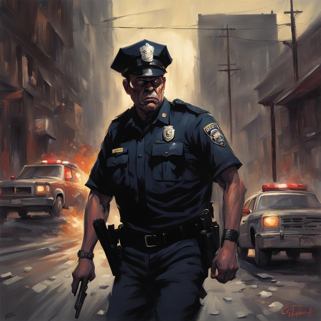 an horrified full body police officer