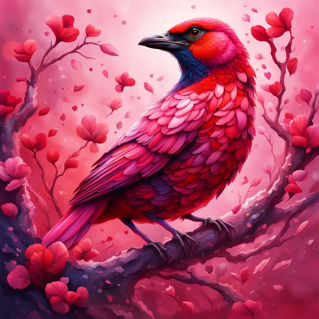 Beautiful red and pink bird shaped like a heart
