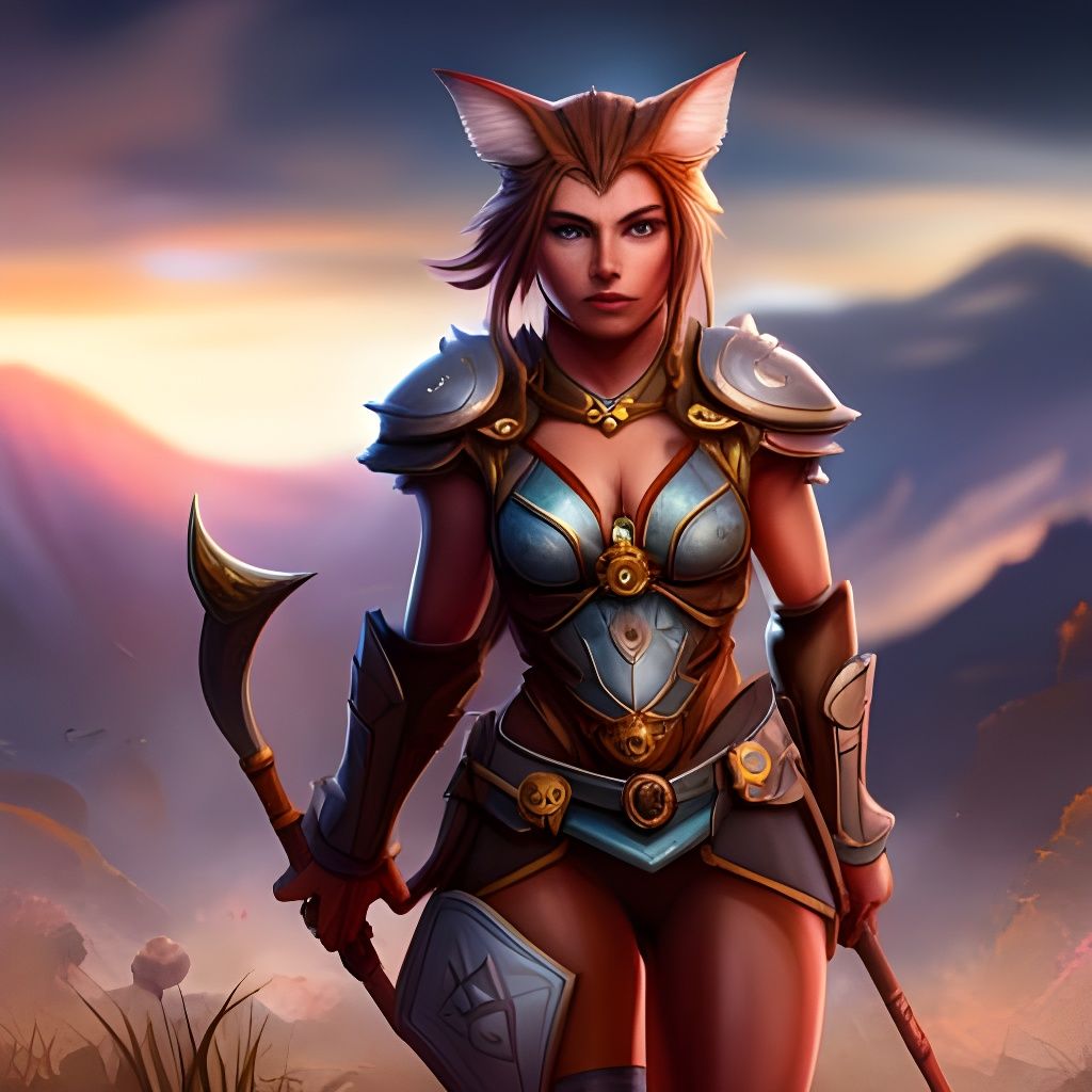 full body portrait of a Female Humanoit cat Kin Warrior, with a furry body, a masterpiece, 8k resolution, fantasy concep...