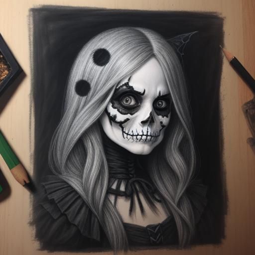 Hyperdetailed Charcoal Drawing: Halloween Countdown