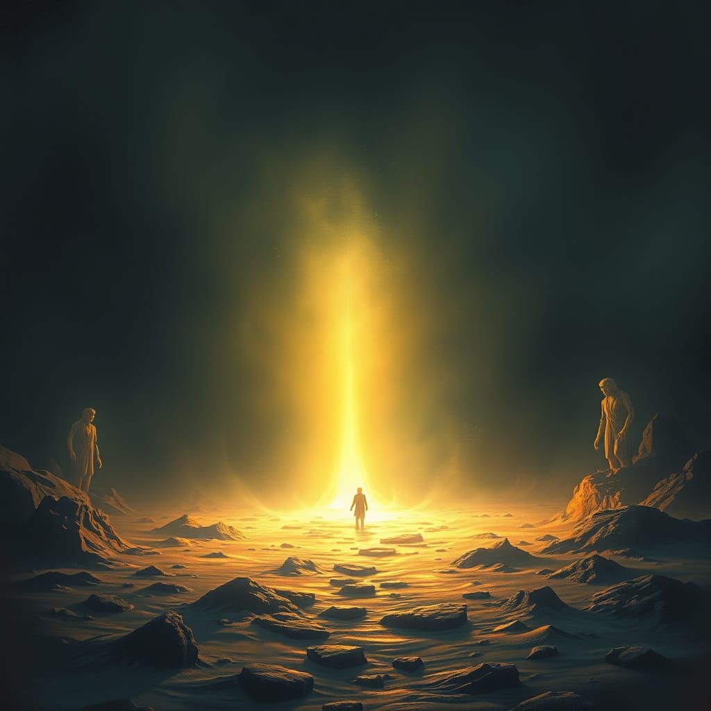 Glowing Path of Light in Dark Surreal Landscape