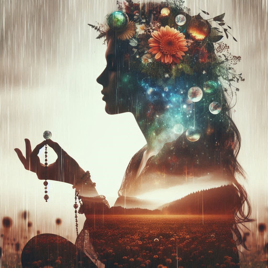 double exposure beautiful fantasy DALL-E 3 portrait landscap...