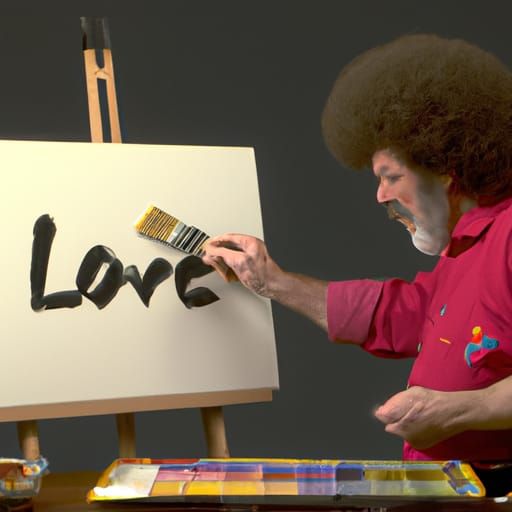 Bob Ross paints the word "LOVE."