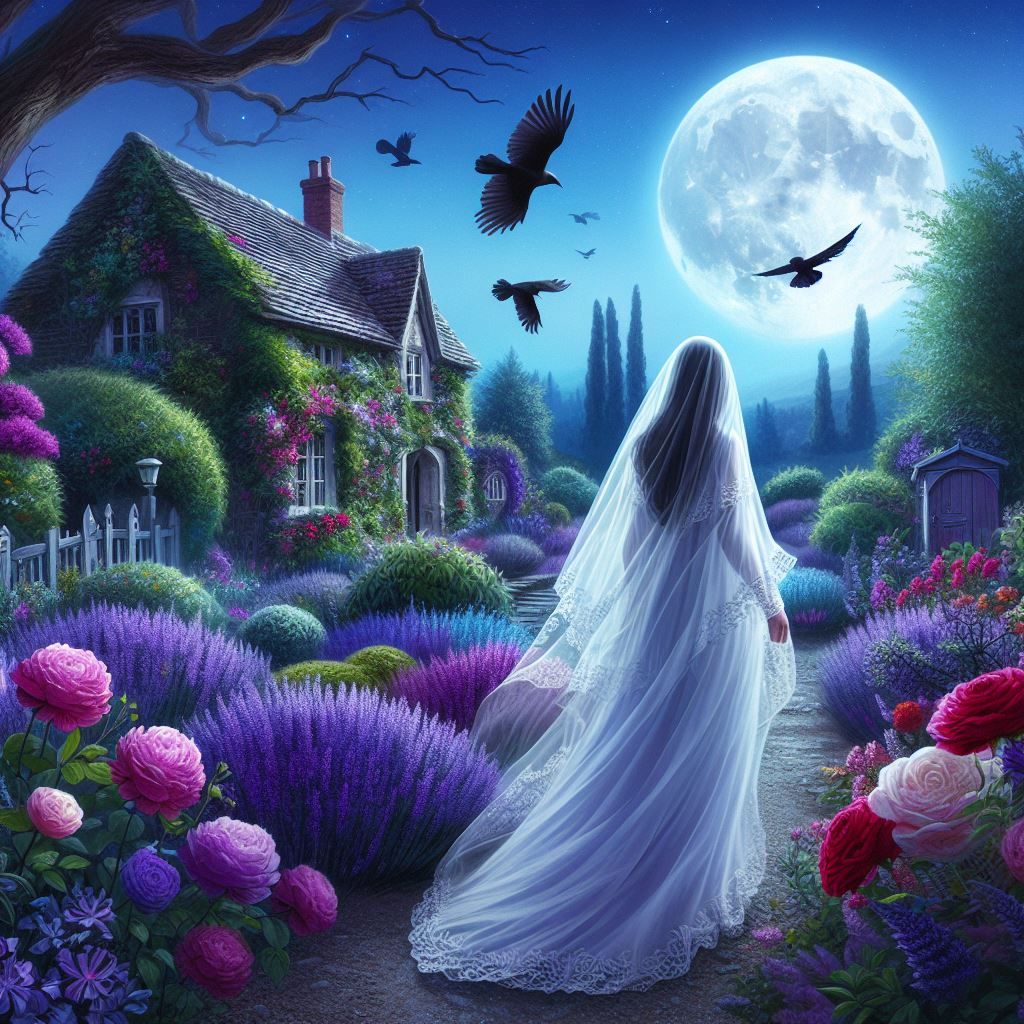 Ghost Woman Walking the English Garden at Night Searching For Her Lost Love