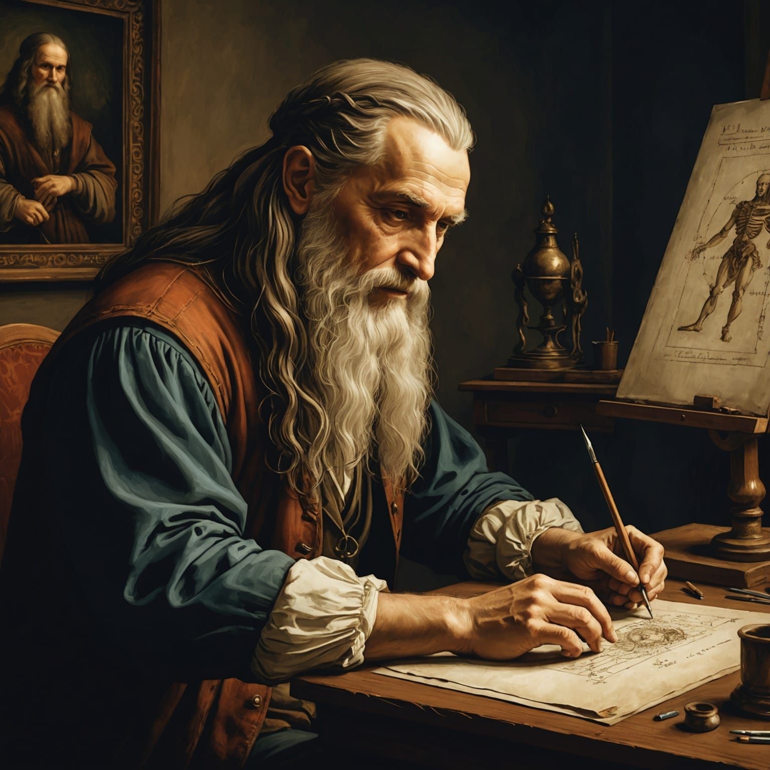 Leonardo Da Vinci working on a masterpiece  by @Bear Digital