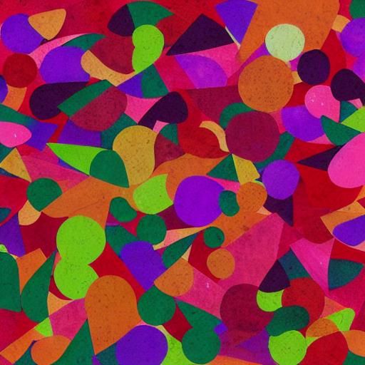 (art cut into random assorted shapes, circles, triangles, polygons ...