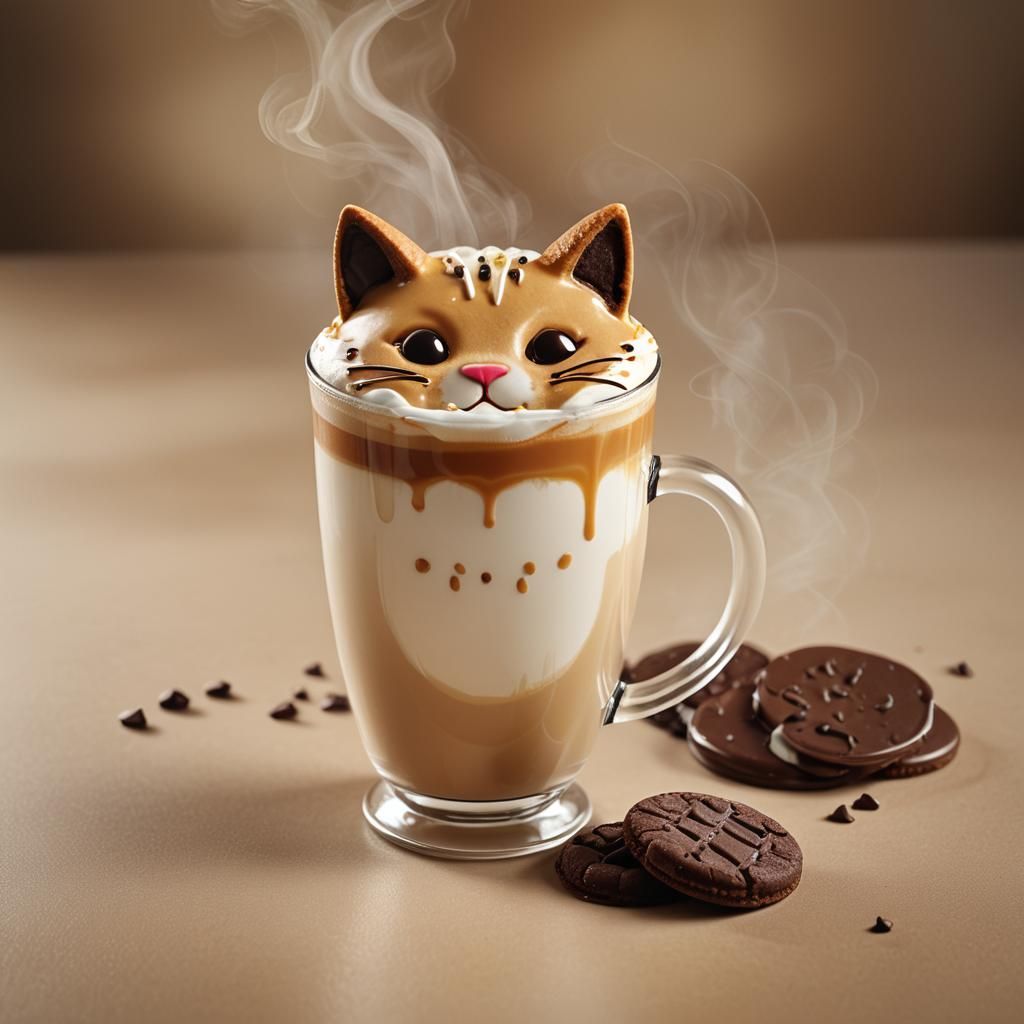 A caramel latte with three layers of caramel, coffee and mil...
