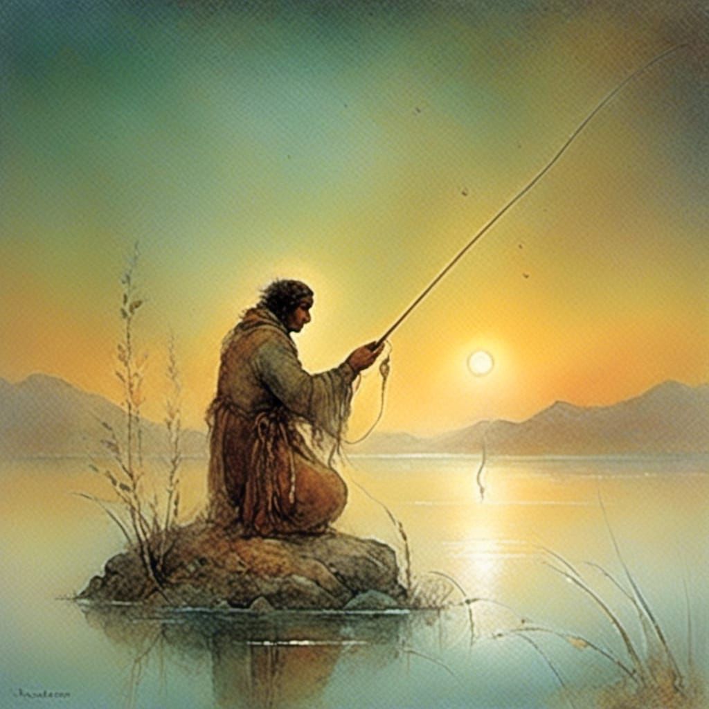  <lora:ArchetypalImagery:1.0> A fisherman casting a line into a mist-covered lake at dawn