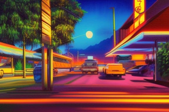 Suratthani City#44 oil painting by James Gurney synthwave ne...