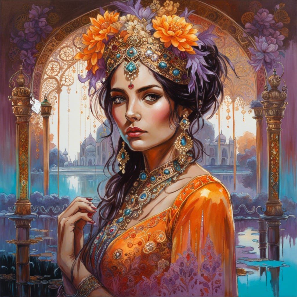 Ornate Persian Princess with Mirrored Reflection