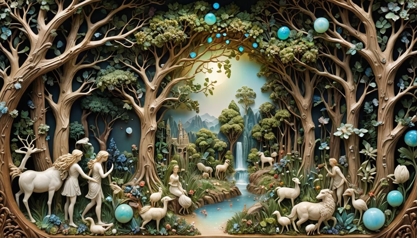 (Biblical Style Panel Depicting Garden Of Eden created out o...