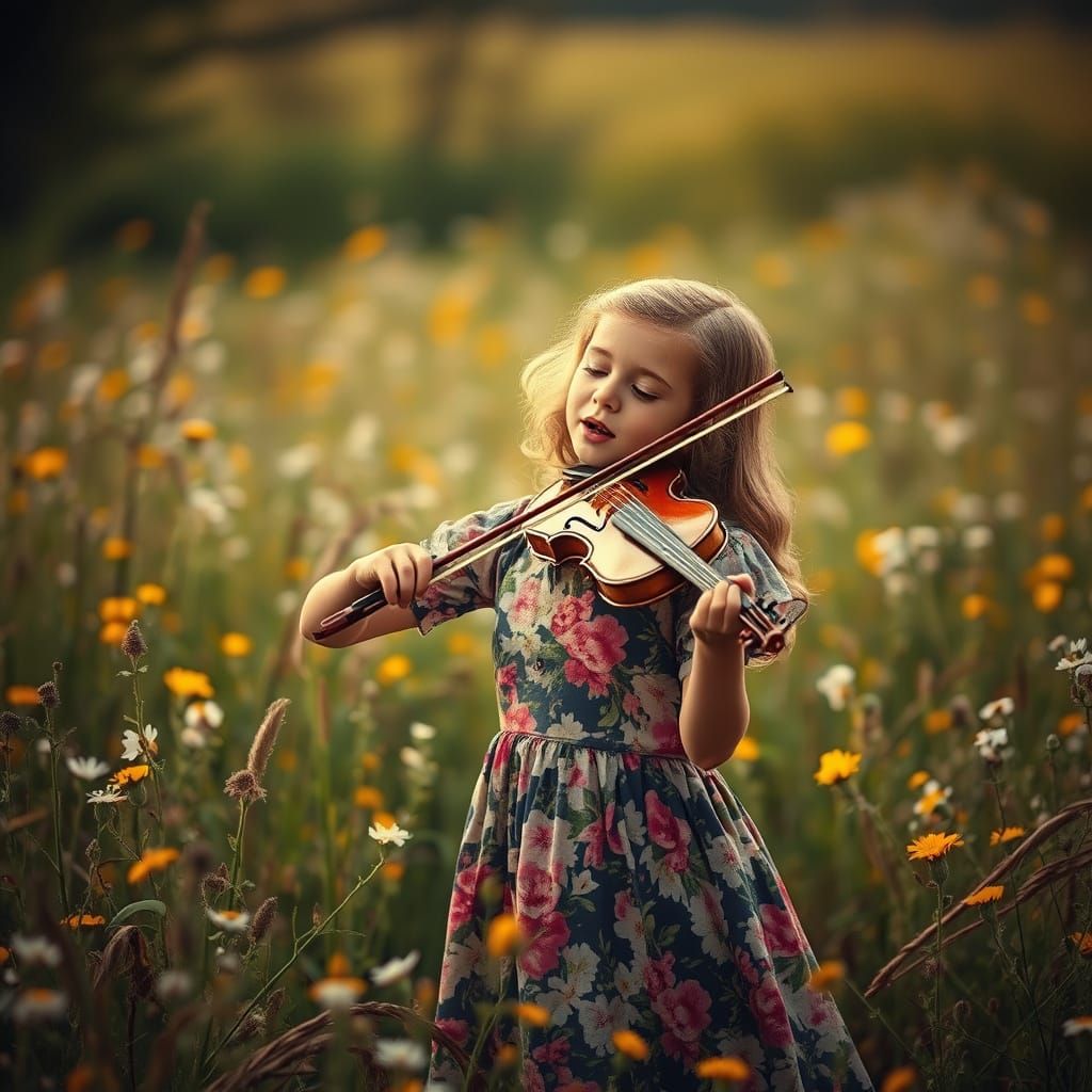 Whimsical 1930s Girl in Wildflower Field