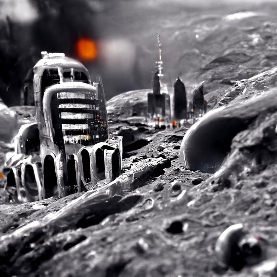 City on the moon detailed matte painting sci-fi