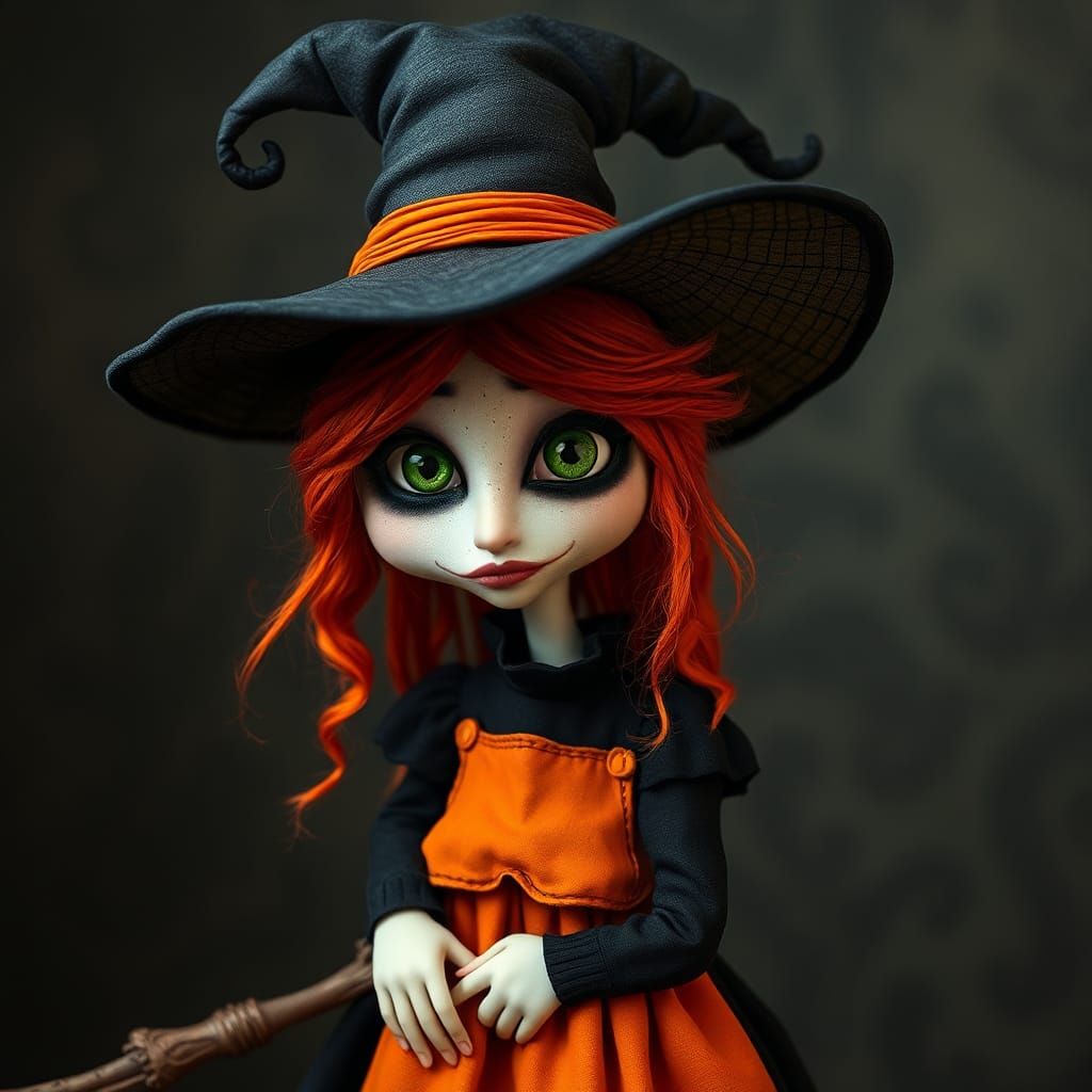 witch inspired by a whimsical aesthetic and exaggerated features. Big