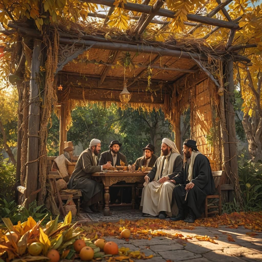 Jews in Sukkah with Autumnal Light