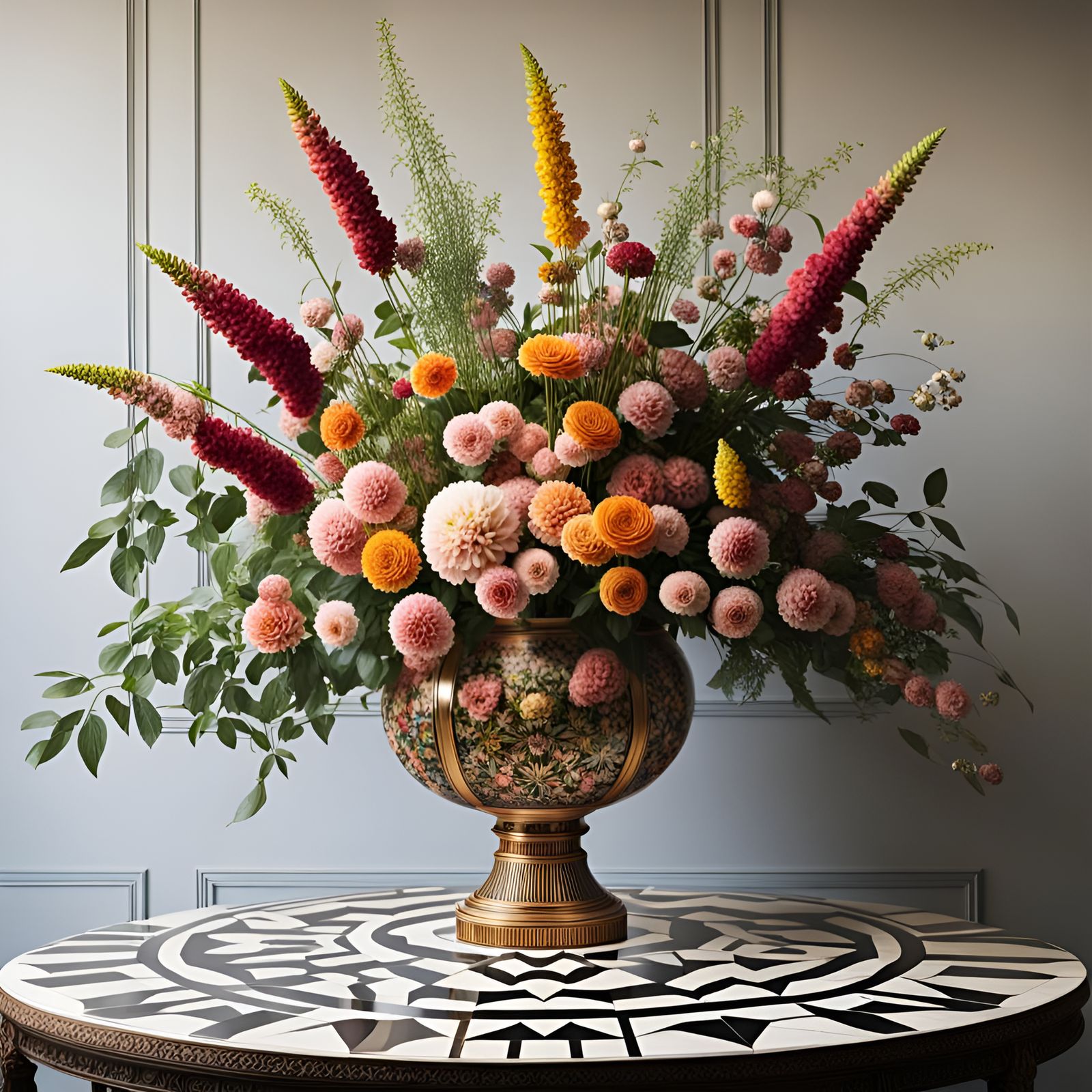 Large Ornate Vase of Flowers Upon A Geometric Table  by @Inner Peace