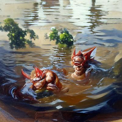 Two kobolds taking a swim. It's Boxing Day.