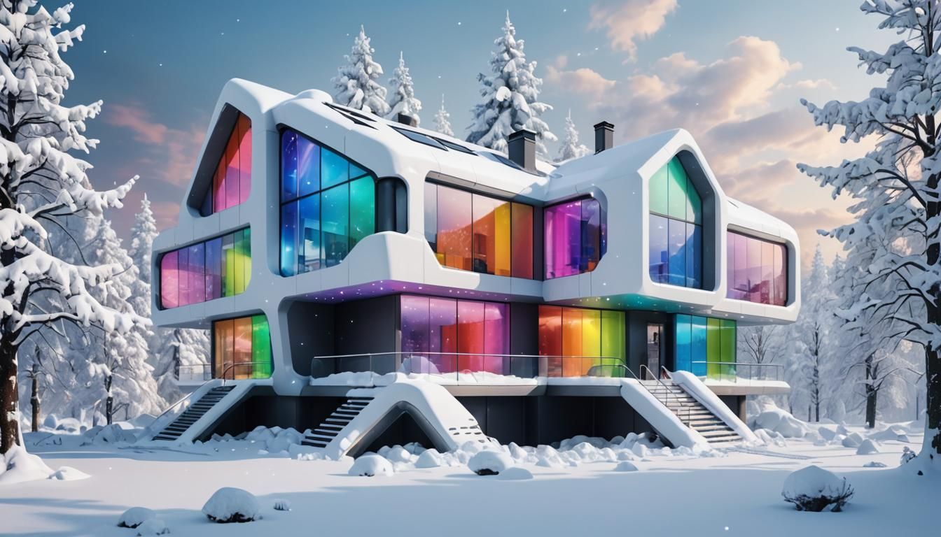 A fantastically detailed future house in a snowy winter wond...