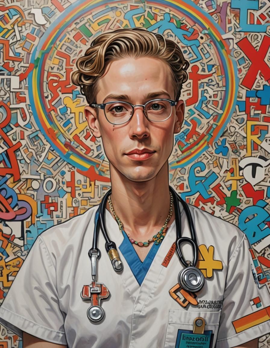 Art by J.C. Leyendecker, Keith Haring, a medical professional in scrubs ...