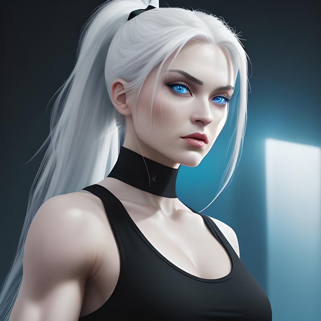 Fully body visible. A female with pale skin. She has long wh...
